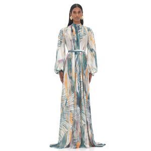 NWT Andrea Iyamah Sade Coverup Sheer Tropical Resort Bark Palm Dress Gown S/M